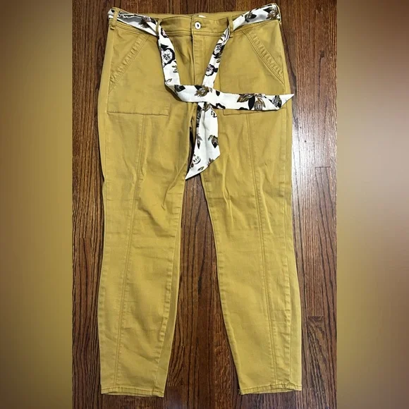 Anthropology gold/mustard Ankle Pants with Belt - Picture 1 of 4